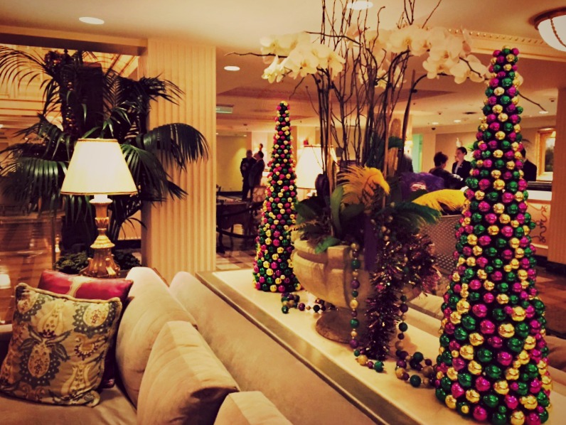 We've decorated our French Quarter hotel lobby in the colors of Carnival -- with a nod to popular Mardi Gras beads.
