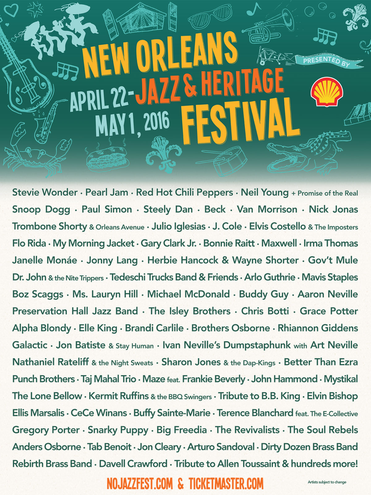 The 2016 Jazz Fest lineup.