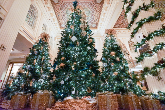 A glimpse of our opulently decorated lobby during the holidays.
