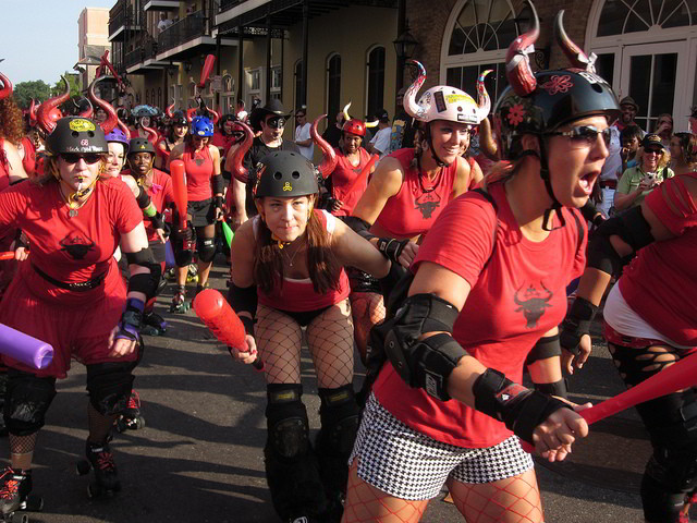 San Fermin en Nueva Orleans features the Big Easy Rollergirls instead of traditional bulls. (Photo courtesy Infrogmation)